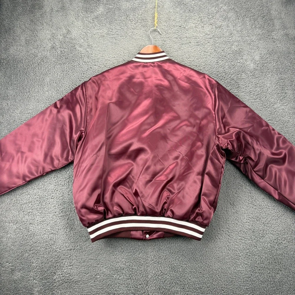 Vintage Swingster Aggies Bomber Jacket Mens Large Maroon‎ Satin Snap Front Coat - Picture 10 of 11